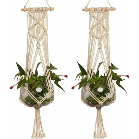 Macrame Plant Hanger Handmade Cotton Rope Planter Set Indoor Outdoor ...