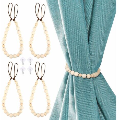 4 Pieces Curtain Gatherer Wooden Beads Curtain Straps Curtain Ropes (1/4)