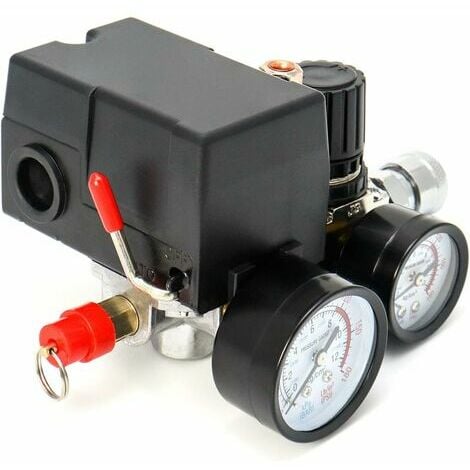 Air Compressor Pressure Switch Control Valve, 90-120PSI Pressure Regulator with Pressure Gauge Fittings Set.
