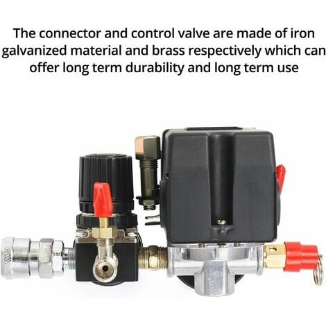 Air Compressor Pressure Switch Control Valve, 90-120PSI Pressure Regulator with Pressure Gauge Fittings Set.