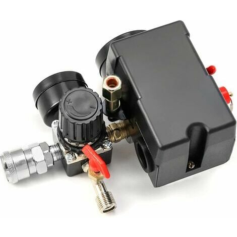 Air Compressor Pressure Switch Control Valve, 90-120PSI Pressure Regulator with Pressure Gauge Fittings Set.