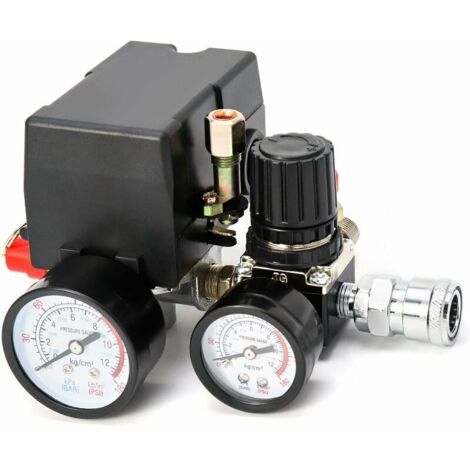 Air Compressor Pressure Switch Control Valve, Pressure Regulator 90-120PSI with Pressure Gauges Fittings Set (1/5)