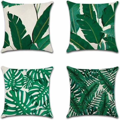 4 square pillowcases with tropical green leaf print (45 x 45 cm) (1/4)