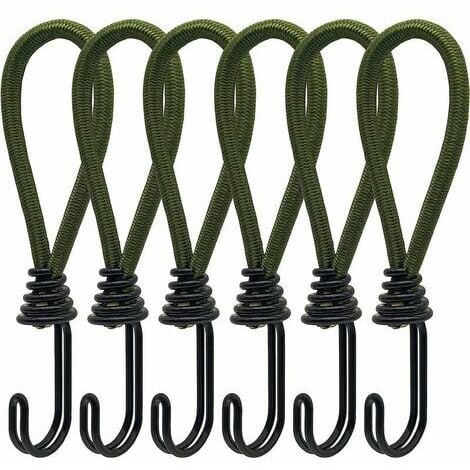 6pcs Rubber Bungee Cord with Spiral Hooks for Tents, Tarps, PVC