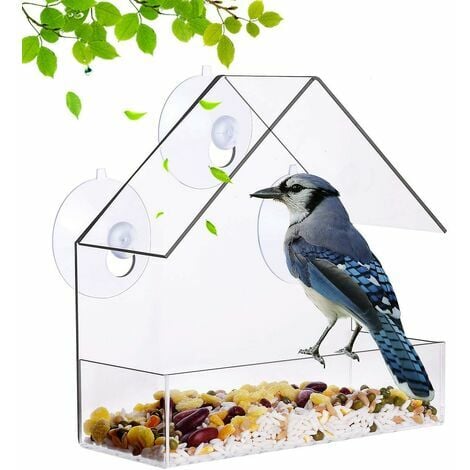 Window Bird Feeder with Extra Strong Suction Cups, Acrylic Detachable Birds  Feeders Tray, Transparent Outside Birdhouse for Cat Window Perch, Great