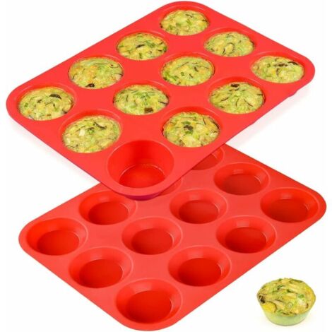 12 Cup Silicone Muffin Pan - Non-Stick & BPA Free Cupcake Pan - 1 Pack Full Size Silicone Molds, 2PCS (1/5)