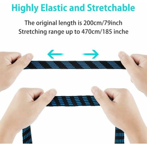 Heavy Duty Adjustable Bungee Cords - 42 To 80 Inch Flat Elastic Straps, 240lb Strength, 4-Pack Blue