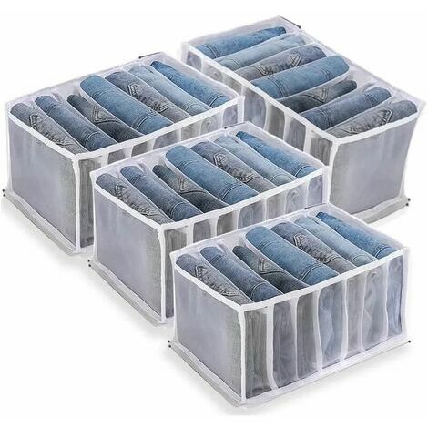 4Pcs Foldable Clothing Organizer with Clear Window Cotton Line Drawers  Jeans Storage Box for Wardrobe Closets Toy Organizers