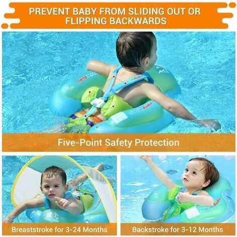 Snow  Inflatable Baby Ring With Detachable Pool Sun Canopy Floating Pool Swimming Pool Trainer, Inflatable Buoy For Kids Swimming Ring, Baby Pool Buoy For 6 - 36 Months，S(S),GU.B/bon