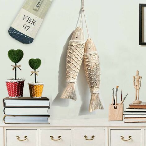 2pcs Wooden Fish Rustic Wall Hangings Decor, Nautical Themed Fish