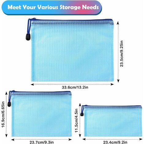 Set of 6 Multipurpose Nylon Mesh Transparent Bags for Travel, Makeup, and  Organizing Includes Cosmetic, Pencil, and Zipper File Cases in A4/A5/A6  Sizes (2pcs each)