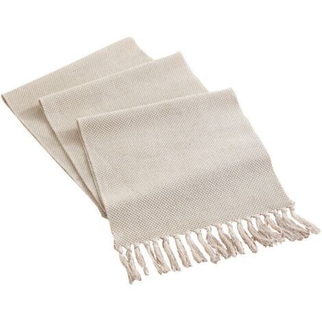 Table runner in cotton and linen, country style, 33 x 200 cm, handmade with fringes