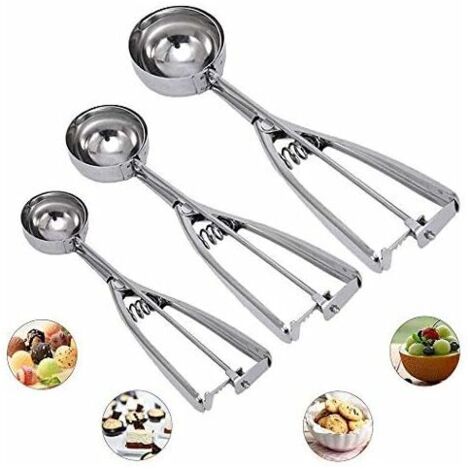 Cookie scoop set, set of 3 ice cream scoops with trigger, stainless steel cookie scoops