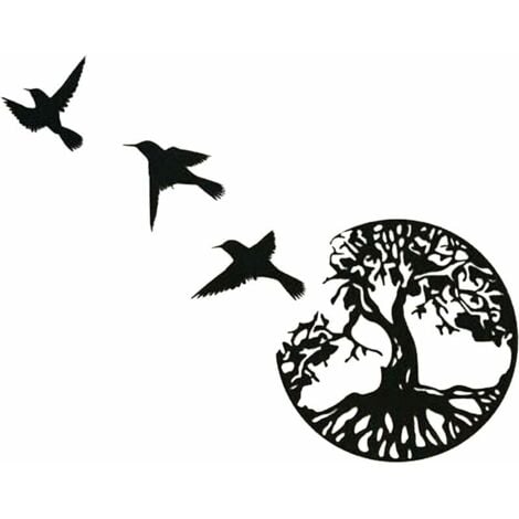Snow  Metal Wall Art Tree Of Life With Birds Deco Black - 28CM/11.02in Tree Of Life Wall Decor Modern Wall Decor Metal Tree Family Sign Home Decor