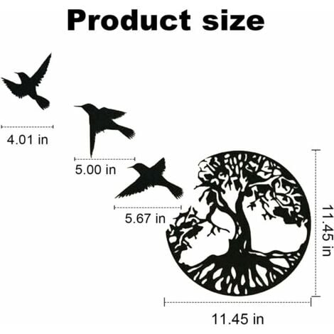 Snow  Metal Wall Art Tree Of Life With Birds Deco Black - 28CM/11.02in Tree Of Life Wall Decor Modern Wall Decor Metal Tree Family Sign Home Decor