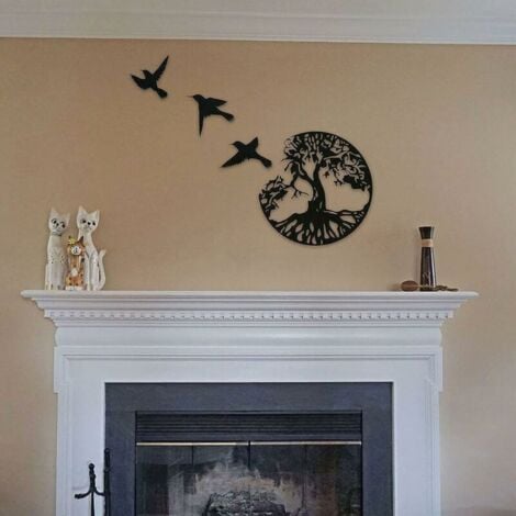 Snow  Metal Wall Art Tree Of Life With Birds Deco Black - 28CM/11.02in Tree Of Life Wall Decor Modern Wall Decor Metal Tree Family Sign Home Decor
