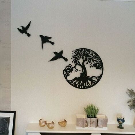 Snow  Metal Wall Art Tree Of Life With Birds Deco Black - 28CM/11.02in Tree Of Life Wall Decor Modern Wall Decor Metal Tree Family Sign Home Decor
