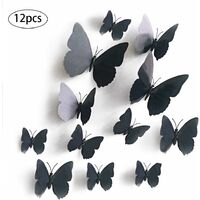 12 Pieces 3D Butterflies Stickers Removable Reusable Wall Decal Waterproof PVC Sticker Home DIY Wall Art Wall Decoration for Bedroom Apartment Glue Dots + Magnet (Black)