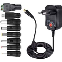 12W Universal AC DC Power Supply Adapter 3V 4.5V 5V 6V 7.5V 9V and 12V with 8 Selectable Adapter Connectors, 1000mA Max, 115cm Charging Cable