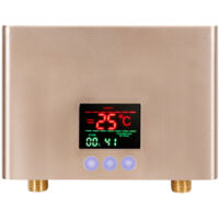 Instant Electric Water Heater Mini Intelligent Inverter Thermostat Small Water Heater Touch Control + Remote Control Large Color Screen 3000W European Standard 220V,Gold - Gold