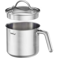 Non-stick milk pan with stainless steel spout and glass lid for boiling milk, sauce, pasta, noodles - 14 cm