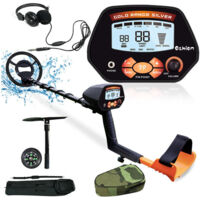 MDA1 Metal Detector Orange Contains Helmet, Bag, Iron Plug New Metal Detector Waterproof LCD Discrimination Mode 10 Inch Metal Detector Treasure Finder Tool With