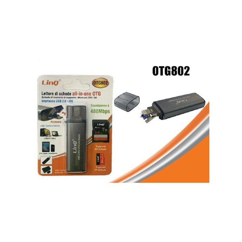 Clé USB Linq Lecteur de carte Mémoire SD / Micro-SD 2 en 1 Fonction OTG  480Mbps Gris
