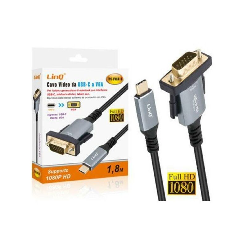 Vhbw Adaptateur USB C vers VGA pour PC, moniteur, télévision, projecteur -  Câble adaptateur USB-VGA, 180 cm