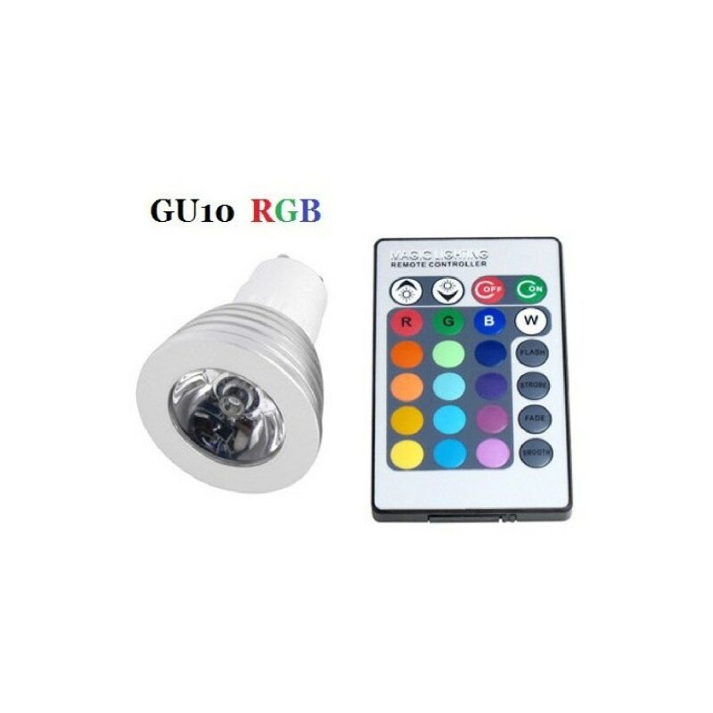 Ampoule LED RGB 6000K 10W GU10 230V télécommande IR chromothérapie