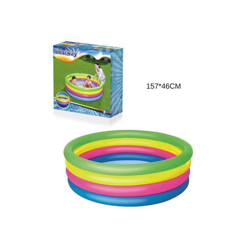 PISCINE GONFLABLE ARC-EN-CIEL POUR ENFANTS AVEC 4 ANNEAUX COULEURS 157 X 46  CM 51117