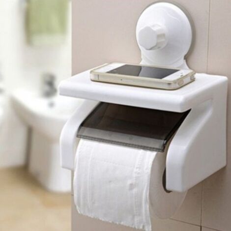 Porte-papier de toilette blanc à ventouse avec tablette