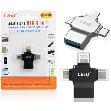 ADAPTATEUR OTG 3IN1 LIGHTNING TYPE-C MICRO USB VERS USB FEMELLE 100 MBPS  OTGU940