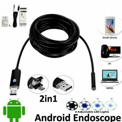 Caméra endoscopique étanche, 7.0mm, 6 led, USB, Android, Flexible