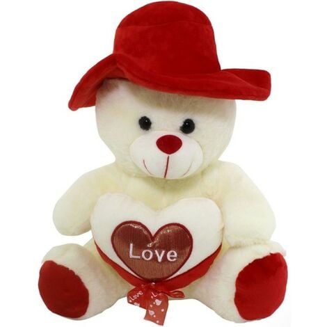 Peluche I love you en forme d'ours blanc avec cœur rouge sur