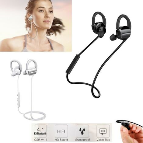 Casque Écouteur Sport Bluetooth Sans Fil Oreillette Stéréo 4.1 Écouteurs  Crochet 