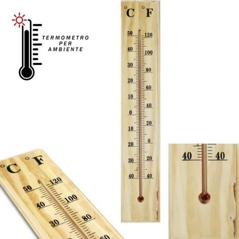 THERMOMÈTRE MURAL INTÉRIEUR EXTÉRIEUR EN BOIS °C °F MAISON BUREAU