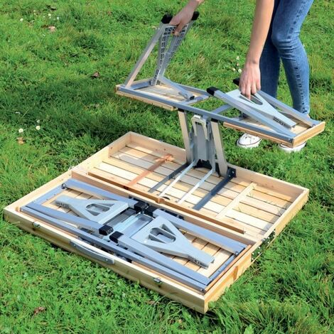 SET TABLE PIQUE-NIQUE PLIANTE ALUMINIUM CAMPING AVEC 4 TABOURETS EN BOIS