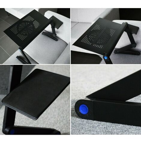Table pour ordinateur portable avec ports USB pliable 60x40 cm blanc en MDF  avec lampe USB et ventilateur ML-Design
