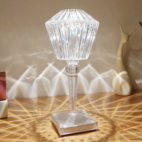 Lampe de table tactile sans fil rechargeable effet cristal en acrylique  abatjour pour chambre à coucher table3 modes de lumière