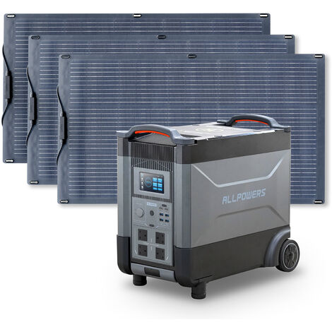 Home Battery Power Station LiFePO4 3600Wh, Voice Control With 3Pcs 100W Flexible Monocrystalline Solar Panel For Home Backup Outdoor  ALLPOWERS R4000