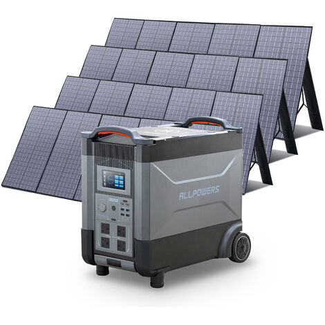 Home Battery Power Station LiFePO4 3600Wh, Voice Control With 4Pcs 400W Solar Panel For Home Backup Outdoor  ALLPOWERS R4000