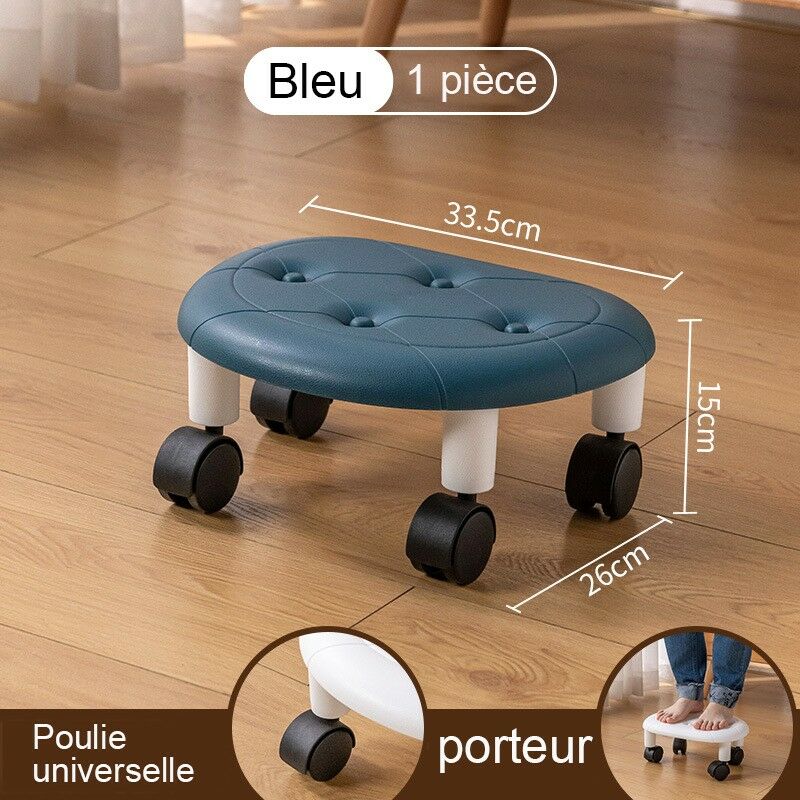 Tabouret Roulant Bas Pivotant 360° - Hauteur 26 Cm - Avec Roulettes - Pour Ménage, Bricolage, Soins - Bleu