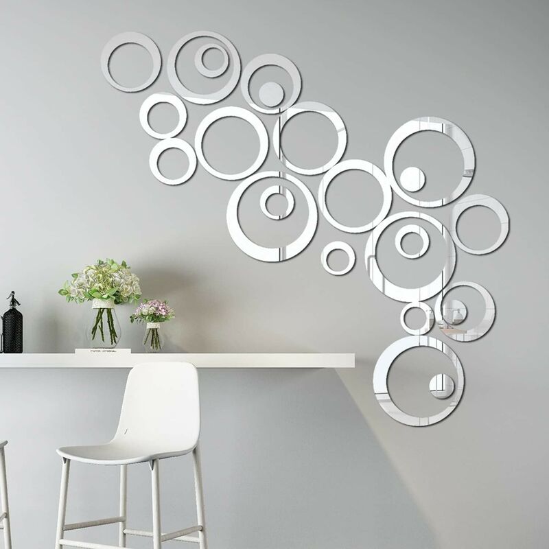 Stickers Miroir Décoratifs DOITOOL - 8 Autocollants Angle Mur Acrylique - Déco Salle De Bain Et Meubles