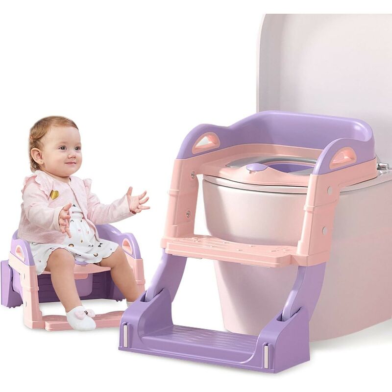 Aqrau Toilette Pot WC Bebe Enfant avec Marche, Réducteur de Wc enfant,  Propreté Apprentissage Adaptateur, Coussinet