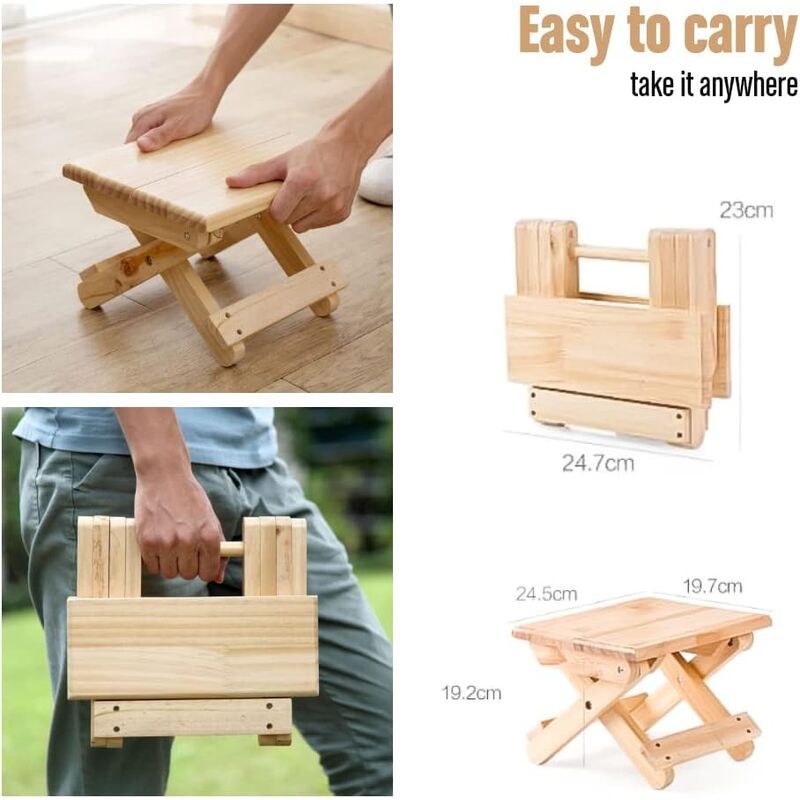 Petit Tabouret Pliant Aboiled En Bois - Marchepied Portable Léger 28x26x22cm Pour Intérieur Extérieur