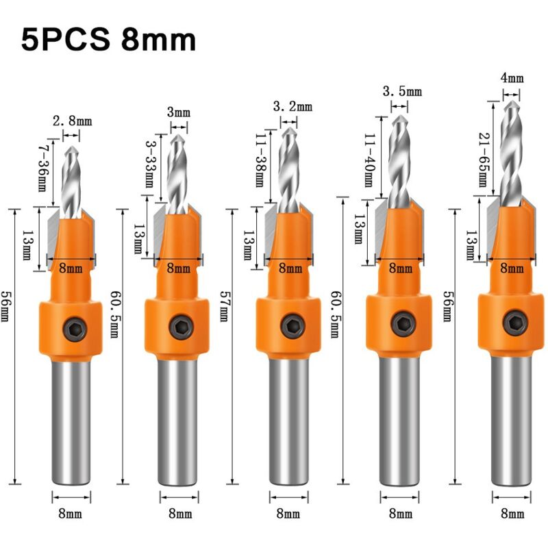 Jeu De 5 Forets à Fraise Coniques 2.8mm à 4mm Avec Clé - Kit Pour Bois, Menuiserie Et Plastique