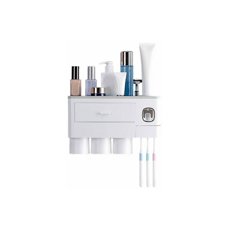 Porte-Brosse à Dents Silicone 5 Compartiments Avec Ventouse - Organiseur Salle De Bain Étagère Dentifrice