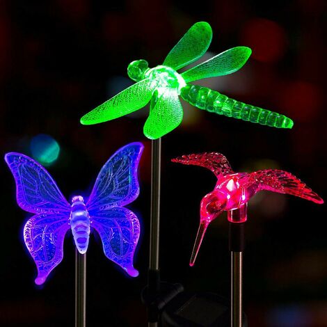 Décorations solaires de jardin Papillons, libellules, oiseaux Lumières, éclairage de chemin, (3 pièces) (1/5)