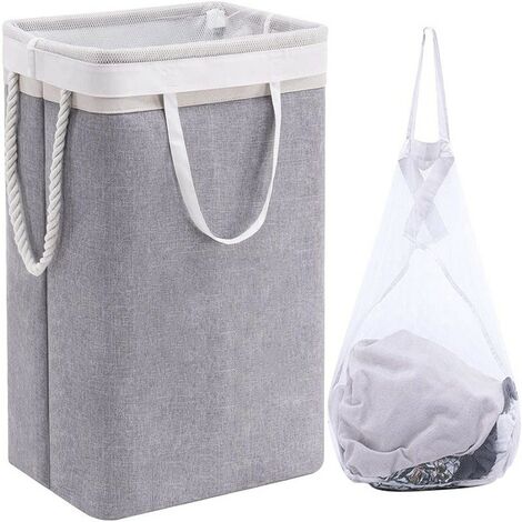 Corbeille à Linge- Panier à Linge 41x31x60cm, Avec couvercle + sac en filet (1/5)