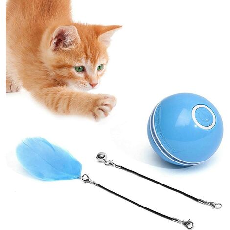Jouet intelligent pour animaux, Balle électrique pour chats avec lumière LED, rotation 360°, USB,Bleu (1/5)